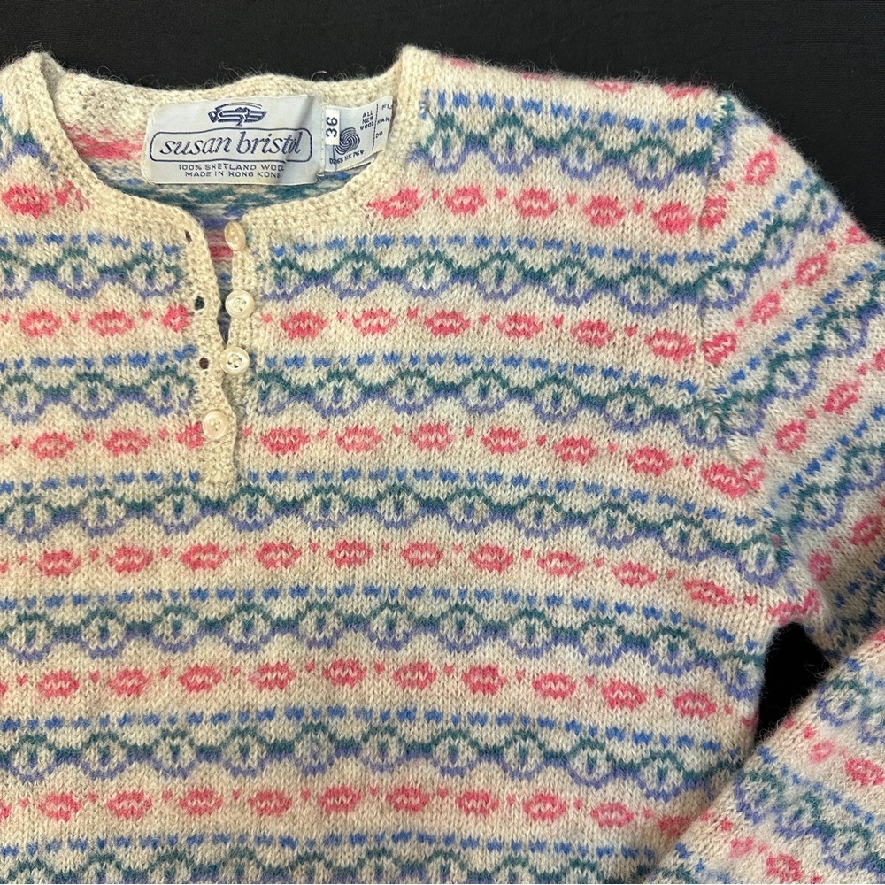 Vintage Wool Susan Bristol Multicolor Patterned Sweater Small